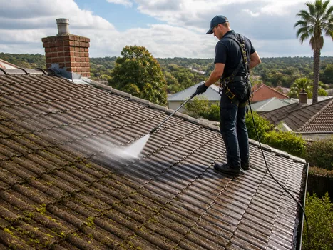Roof cleaning and preparation for restoration in Belmont