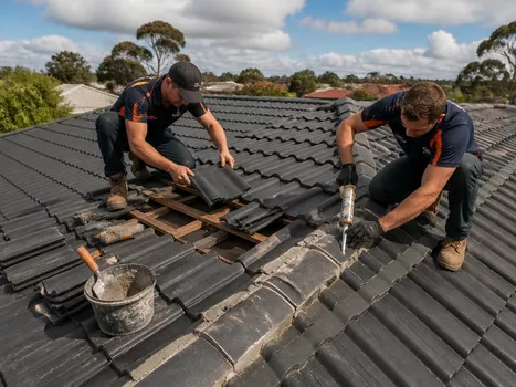 Roof repair work in progress
