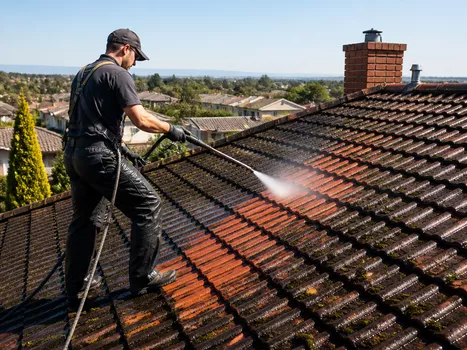 High-pressure cleaning of a roof in Highton before restoration